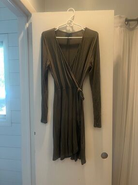 Express Olive Green Long Sleeve Wrap Dress